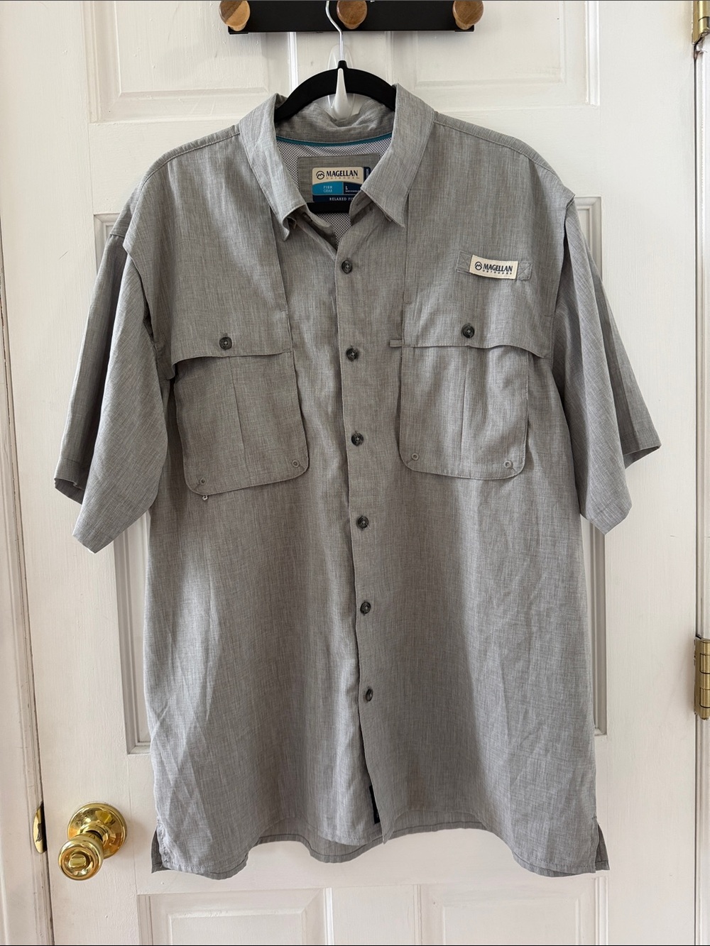 Magellan Outdoors Fishing Short-Sleeve Button-Down Shirt - Light Gray.